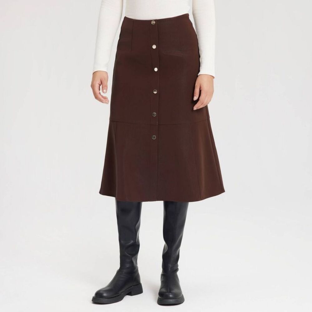 Women's Faux Leather Fit & Flare Midi A-Line Skirt - A New Day Chocolate 10